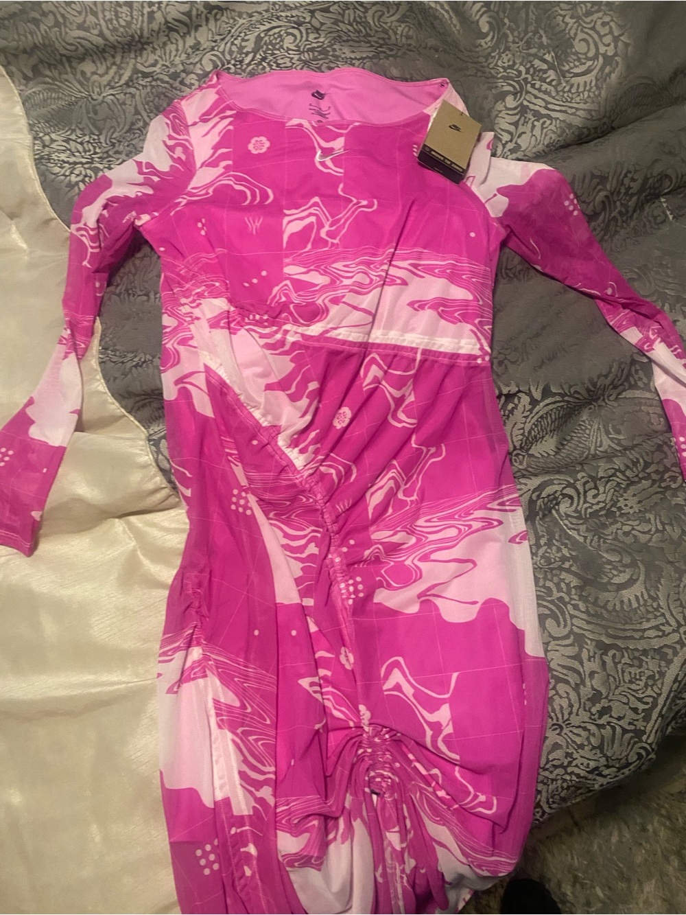 Nike Hot Pink Marble-Print Long Sleeve Dress